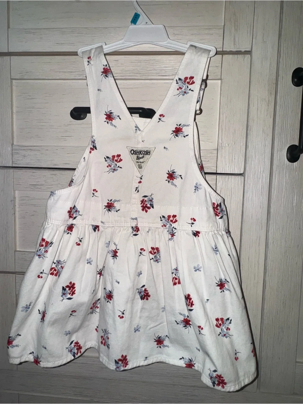 OshKosh White Overall Skirt with Red & Blue Floral Print